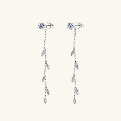 Boucles d'oreilles feuille en argent sterling 1.38 moissanite 925 carats