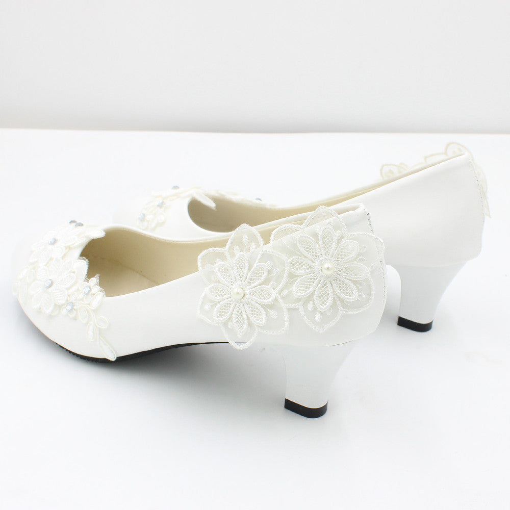 White Oversized Wedding Shoes With Square Heels