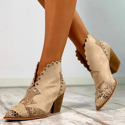 Women's thick heel boots plus pointed toe sequined low boots