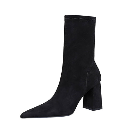 Suede Pointed Toe Sexy Nightclub Skinny Short Boots