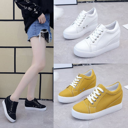 Breathable White Shoes Women's Casual Inner Height Increase Canvas Shoes Platform Shoes