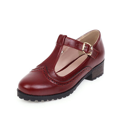 College Style Large Size Women's Shoes T-shoes Spring Buckle Single Shoes Student Shoes