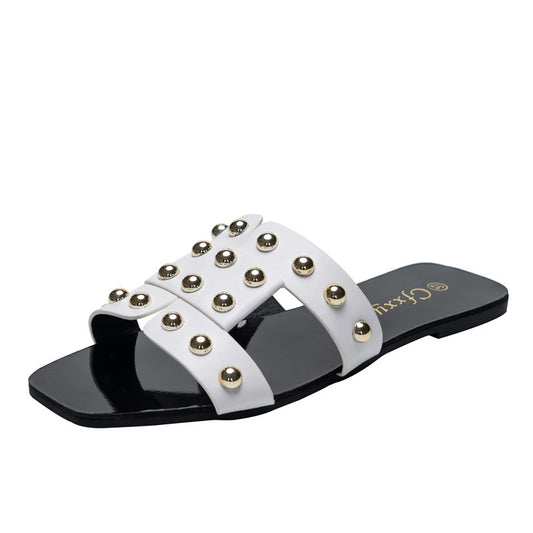 Fashion Rivet Sandals Women's Outer Wear Flat-bottomed Women's Slippers