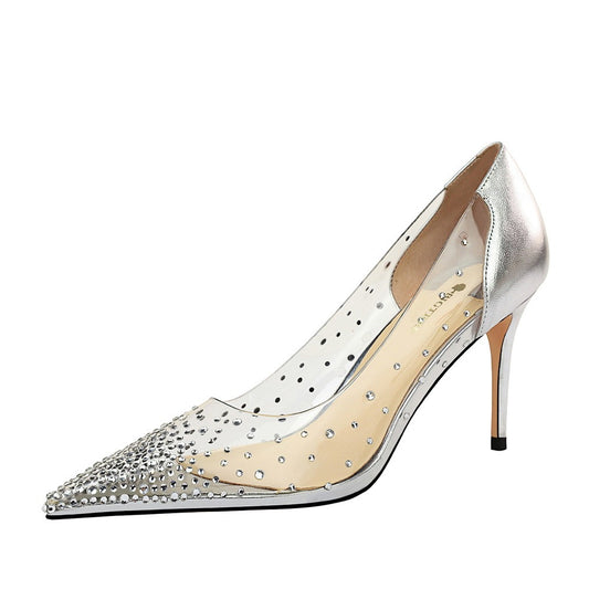 Shallow mouth Pointed Transparent Hollow Rhinestone Single Shoes