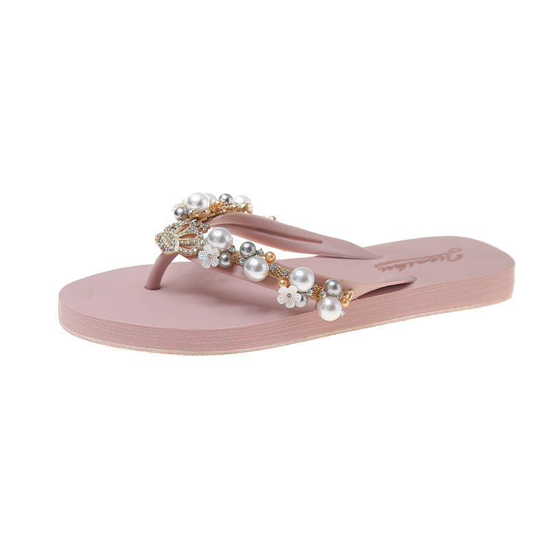 Chanclas con corona de perlas y diamantes de imitación