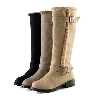 Bottes à talon bas et boucle de ceinture pour femmes, bottes de neige montantes