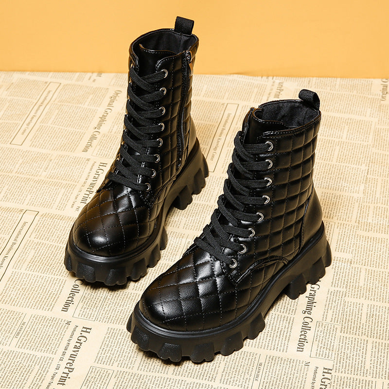 Autumn And Winter Lace Up Plus Size Handsome Thick Soled Motorcycle Boots