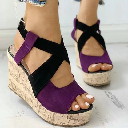 Sandalias de verano con plataforma y tiras cruzadas y tacón de cuña para mujer