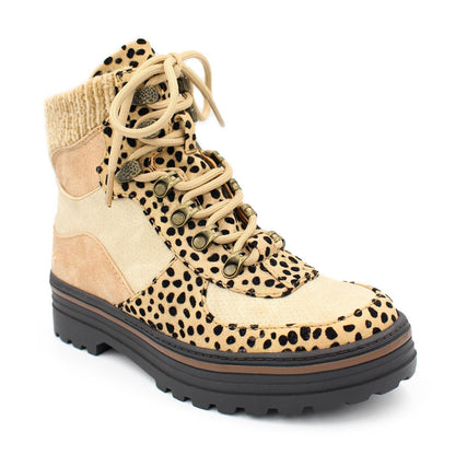 Botas de leopardo para mujer, botas Martin con cordones, zapatos de tacón bajo para invierno