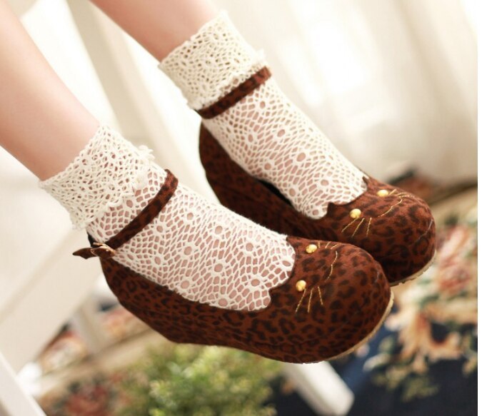 Cat Head Leopard Print Wedge Single Shoes Women Platform Platform Shoes