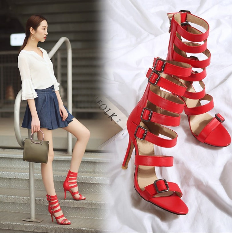 British high tube sexy high heel sandals women belt buckle Roman boots