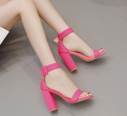 Square sandals with high heel and thick heel