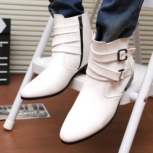 High-Top Leather Pointed-Toe Internal Heightened Boots