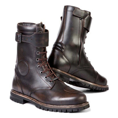 Bottes de moto basses à bout rond et fermeture éclair latérale pour homme, talon carré, coutures de voiture