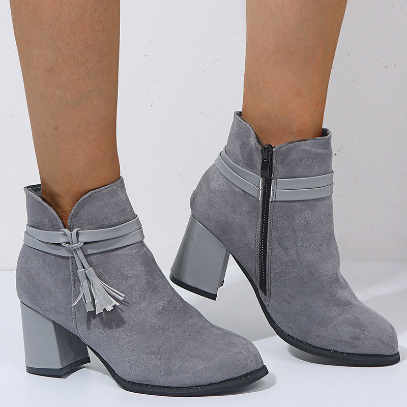 Round toe belt buckle low-top women's boots