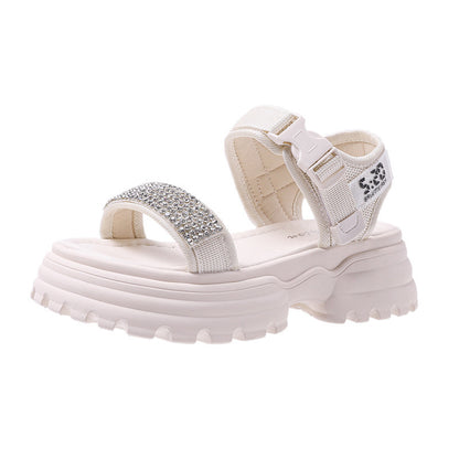 Women's Fashion Heightening Velcro Rhinestone Beach Shoes