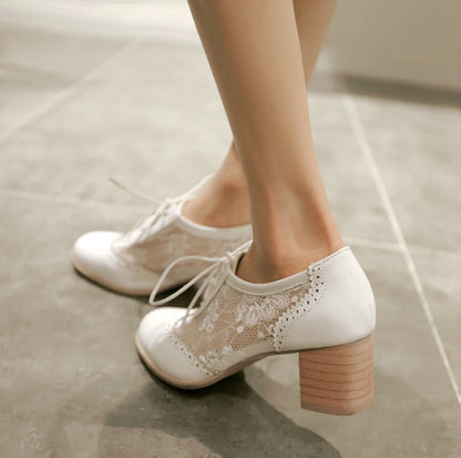 Thick and round head lace single shoes four seasons shoes large size women's shoes women's shoes