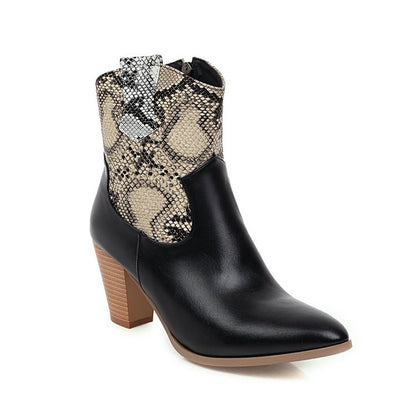 Leather Snake Print Short Women's Boots