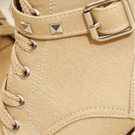 Lace-up Roman boots belt buckle stud boots