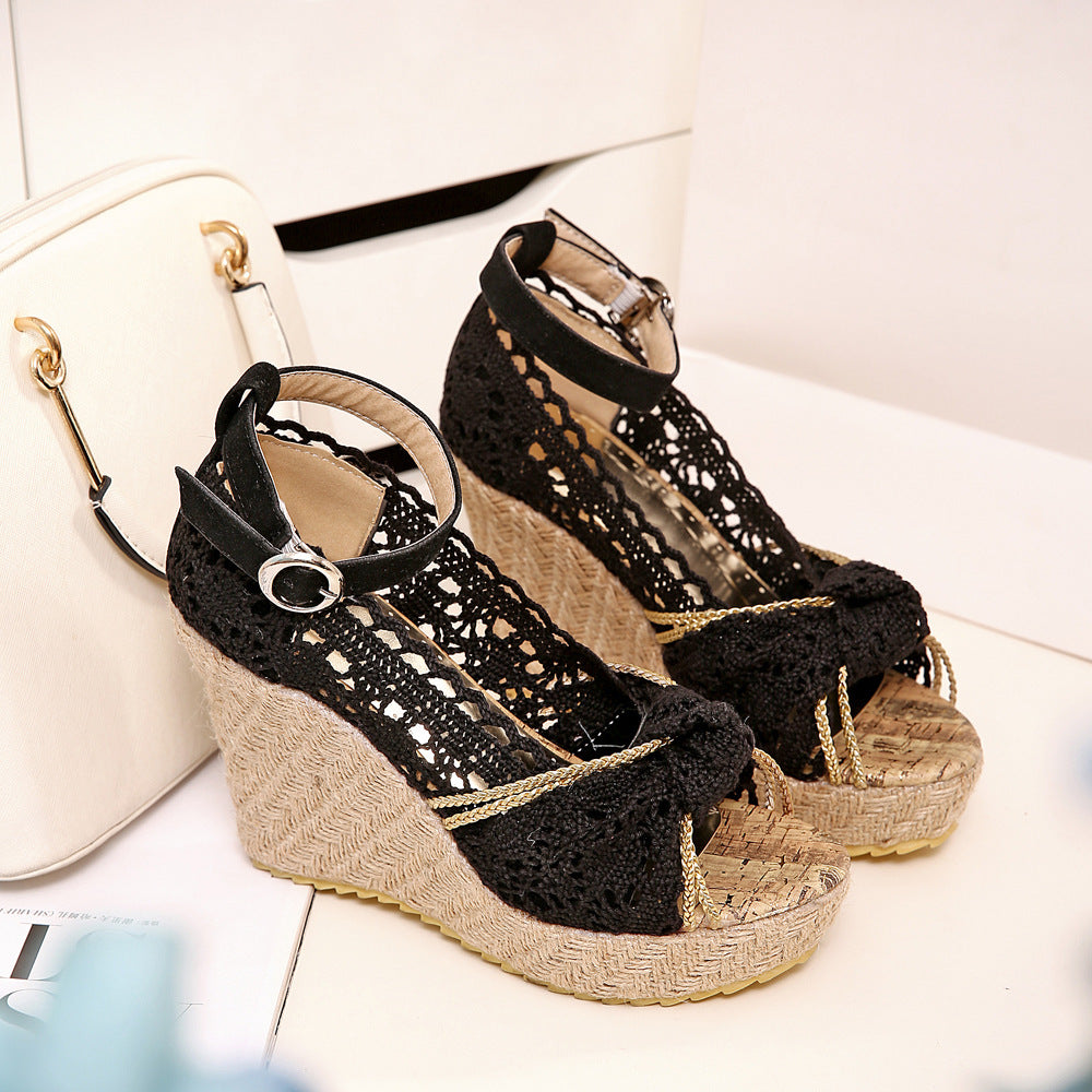 Lace wedge sandals