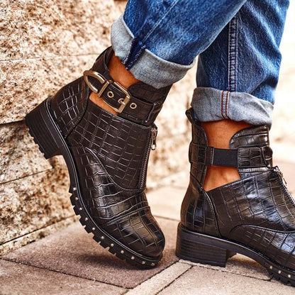 Autumn and Winter Low Heel 40-43 Buckle Rivet Low Boots Boots