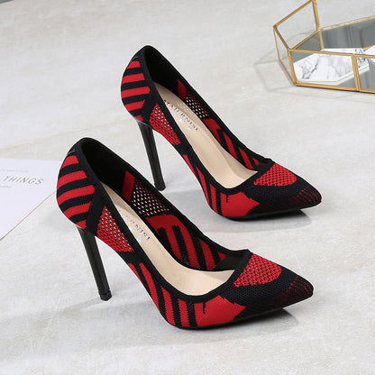 Flying woven fabric oversized high heels