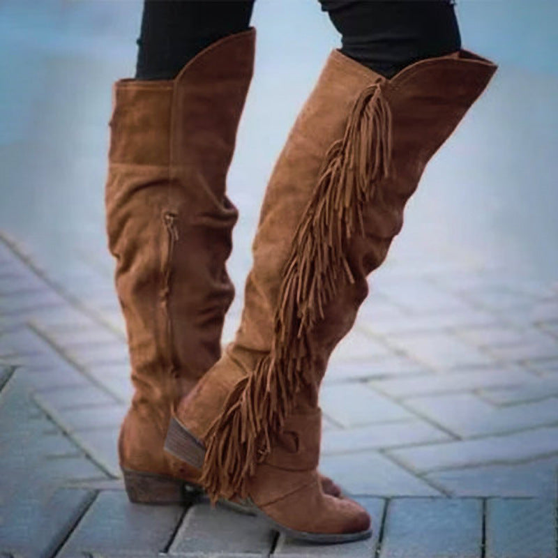 Botas largas con borlas de tubo de talla grande para mujer