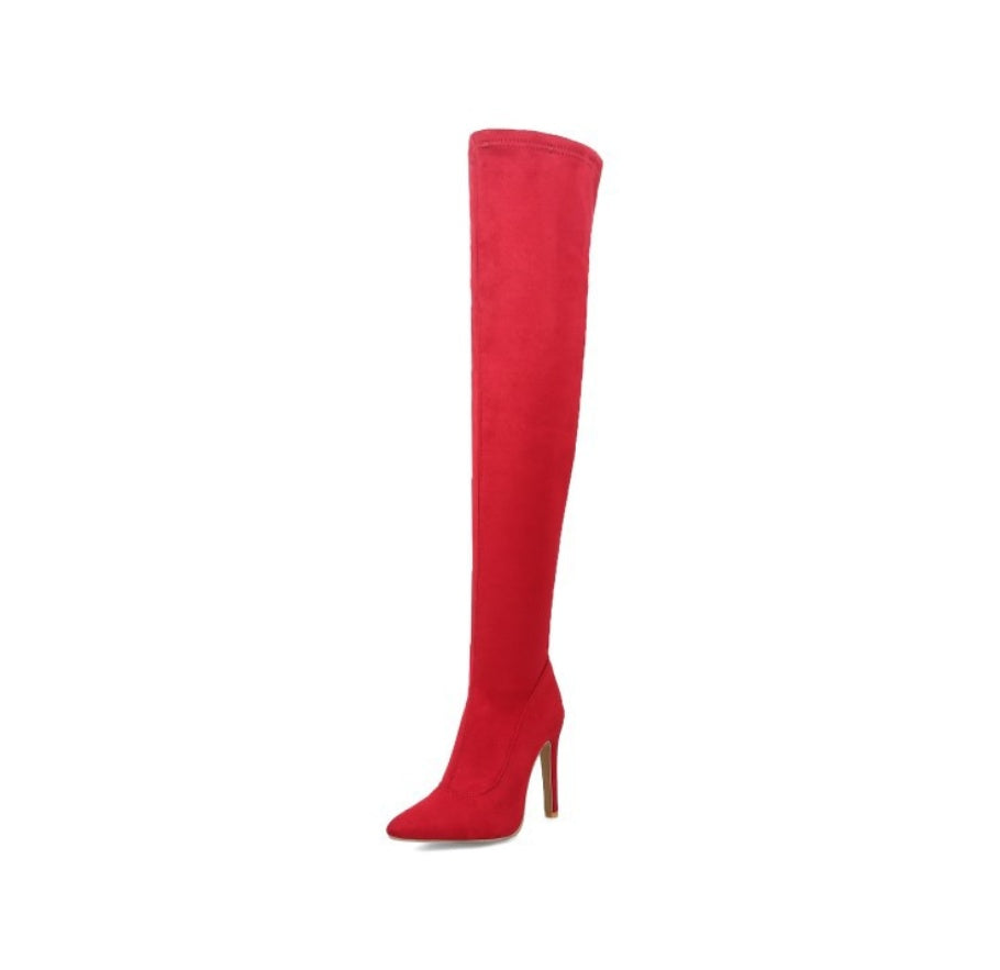 Suede and velvet high heel long boots