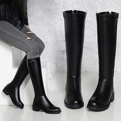 Warm rear zipper rider boot thick heel