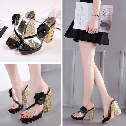 Flower Foreign Trade Women's Sandals Thick Heel High Heels