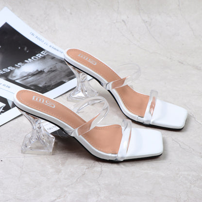 Transparent Strap Sexy Chunky High Heel  Crystal Sandals