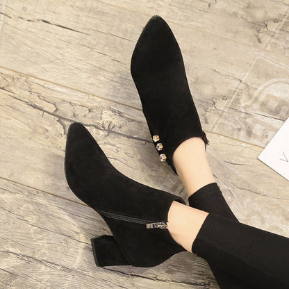 Women Pointed Thick Heel Martin Boots