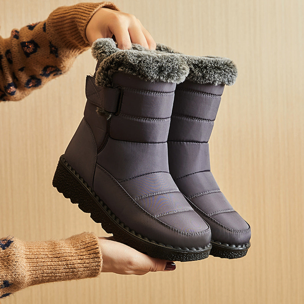 Botas de nieve de invierno, cálidas botas de plataforma de felpa, zapatos impermeables con velcro