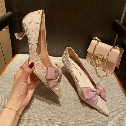 Spring And Autumn New Bow-knot Pointed Shallow Shoes