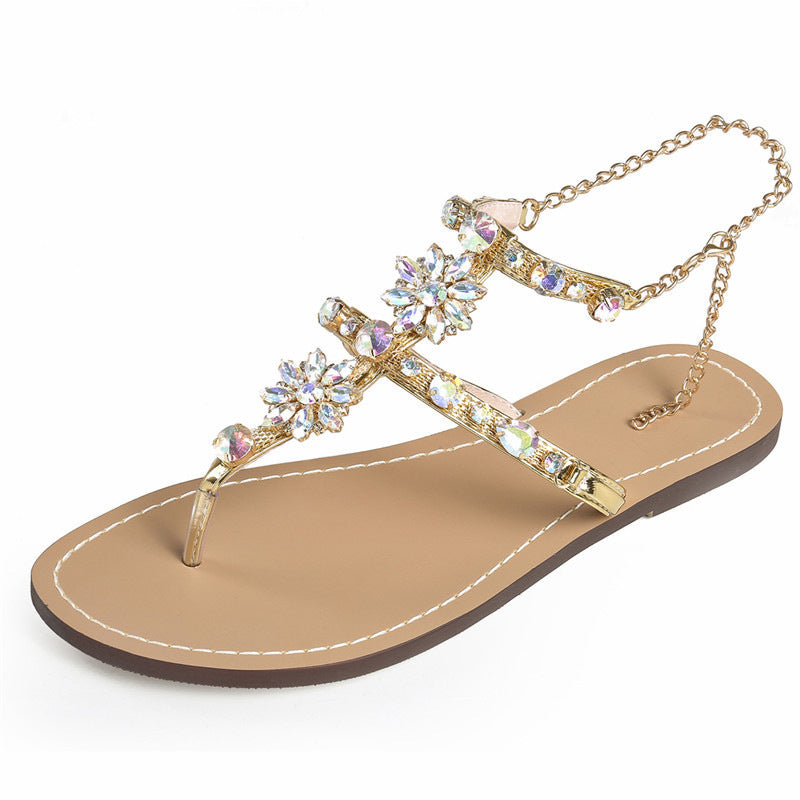 Large size water diamond chain flat Roman flip flops sandals