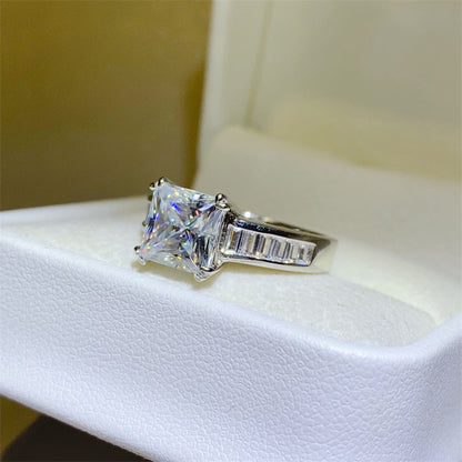 Bague de forme carrée en argent sterling 925 moissanite 3 carats