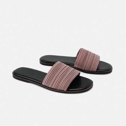 Summer Low-heeled Fold Surface Beach Sandals And Slippers Female Wild Simple Flip-flop Open-toed Flat Slippers Female Tide