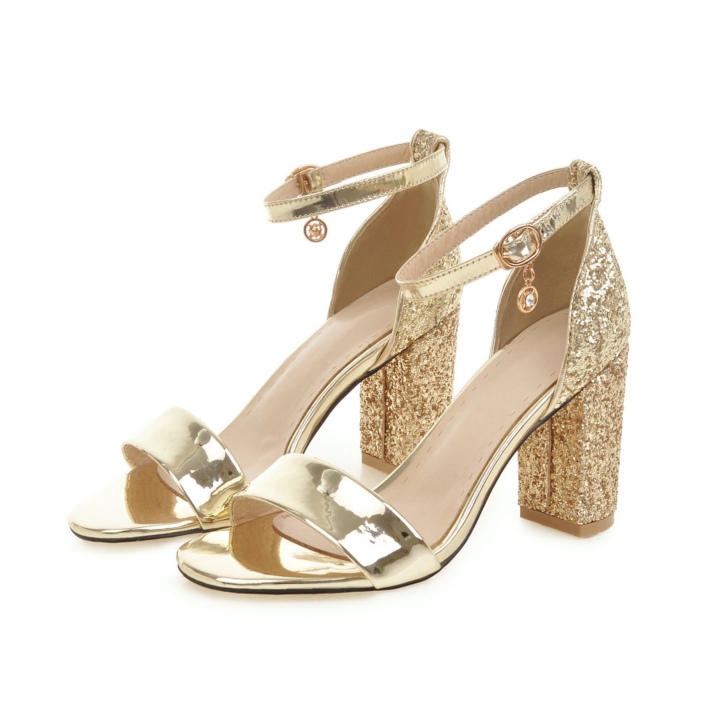 High Heel Chunky Heel Sequined Plus Size Hollow-out Sandals