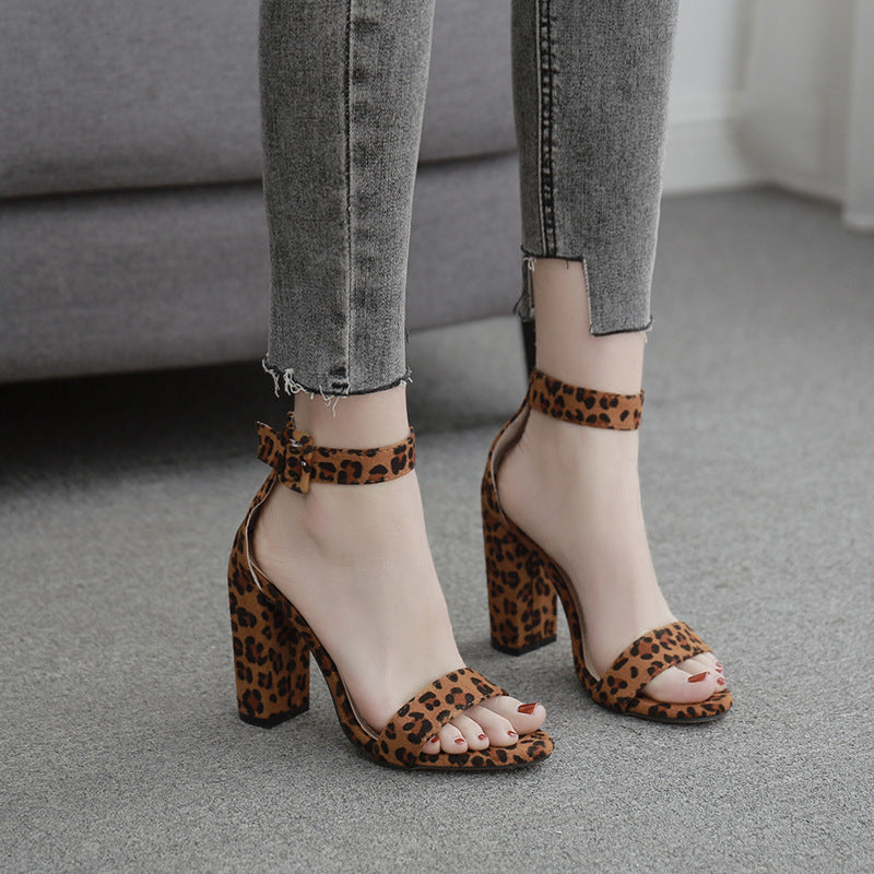 Women's chunky high heel leopard sandals