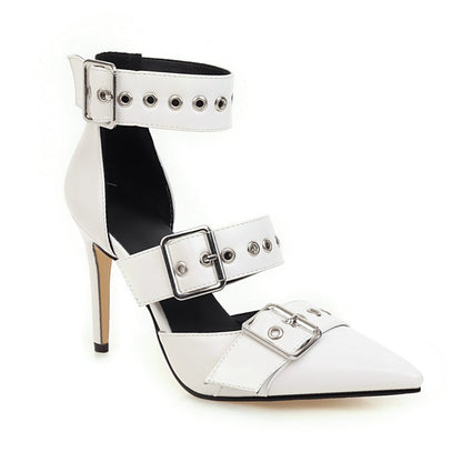 Super high heel pointed toe metal buckle sandals