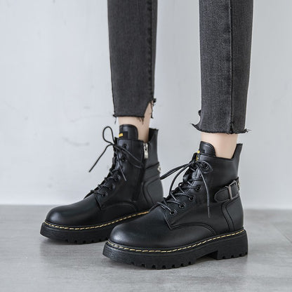 Botas Martin estilo británico para mujer, botas cortas negras estilo Harajuku con suela gruesa