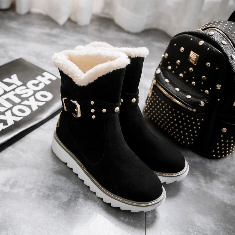 Botas de invierno para mujer, botas de nieve, hebilla de cinturón, ocio