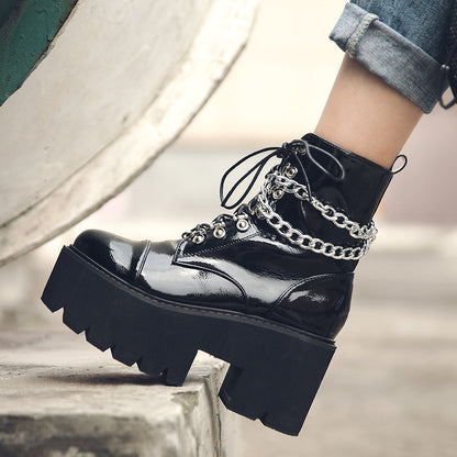 Round toe chain zipper wind wedges Martin boots