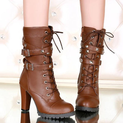 Rivet motorcycle boots oversize high heel ankle boots