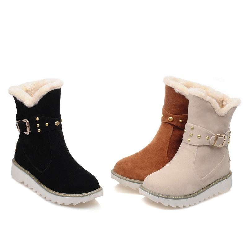 Botas de invierno para mujer, botas de nieve, hebilla de cinturón, ocio