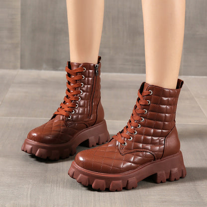 Autumn And Winter Lace Up Plus Size Handsome Thick Soled Motorcycle Boots