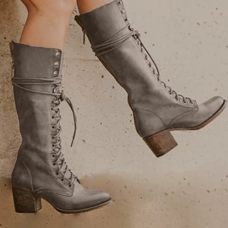 New Lace-up Boots Women's Boots With Thick Heel