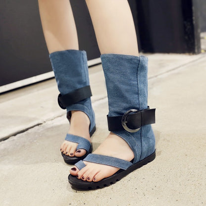 Foreign Trade Agency Style British Flat Heel Casual Sandals Denim Trendy Flip-flops Hollow Female Sandals