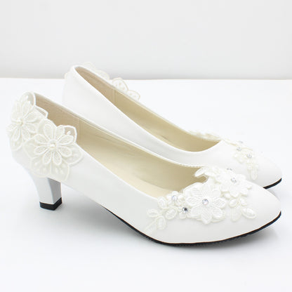 White Oversized Wedding Shoes With Square Heels