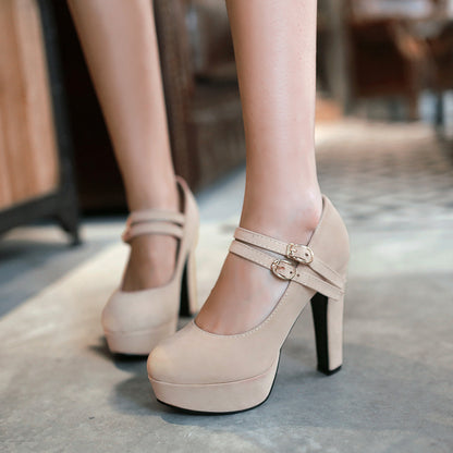 Buckle Thick Heel High Heel Women's Single Shoes